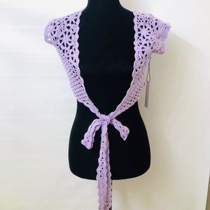 Crochet Knit Cover Up with Front Tie Detail